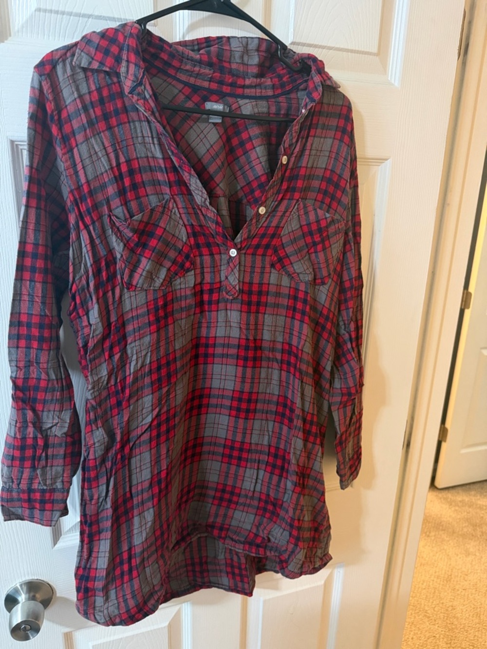 aerie Red & Gray Plaid Long-Sleeve Sleep Tunic